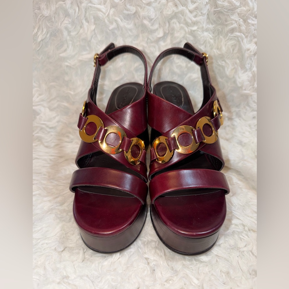 SEE BY CHLOÉ Burgundy Chain-Link Leather Platform
Sandals NWOT 38 - Picture 4 of 15